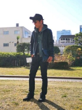 「ARMANI EXCHANGE（アルマーニエクスチェンジ）のアイテム（キャップ）」を使った、H.S@yonoiさん（メンズ・176cm）の冬コーディネート