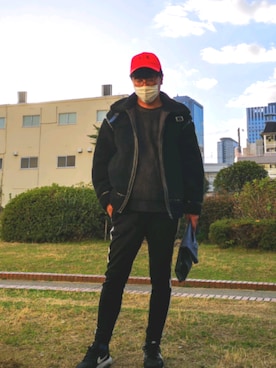 「ARMANI EXCHANGE（アルマーニエクスチェンジ）のアイテム（キャップ）」を使った、H.S@yonoiさん（メンズ・176cm）の冬コーディネート