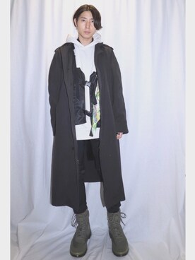 「レイヤードstyle」｜「アイテム（ステンカラーコート）」を使った、RAKI💫さん（メンズ・173cm）の冬コーディネート