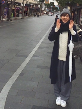「HELIOPOLE（エリオポール）のアイテム（帽子）」を使った、森本奈緒さん（レディース・168cm）の冬コーディネート