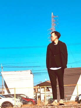 「リラックススタイル」｜「アイテム（ピーコート）」を使った、ハイリさん（メンズ・177cm）の冬コーディネート