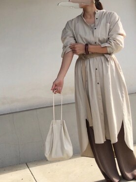 「リブニット」｜「アイテム（シャツワンピース）」を使った、a___さん（レディース・155cm）の秋コーディネート