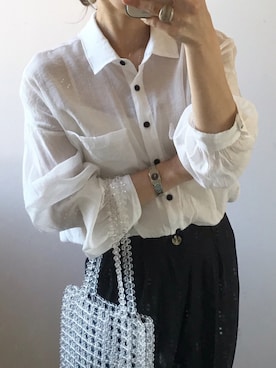 「ビーズバッグ」｜「アイテム（スラックス）」を使った、a___さん（レディース・155cm）の春コーディネート
