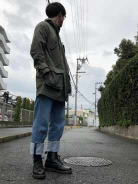 「zozoデニム」｜「アイテム（ミリタリージャケット）」を使った、natsukiさん（メンズ・187cm）の冬コーディネート