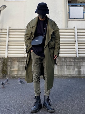 「RYO TAKASHIMA（リョウタカシマ）のアイテム（トレンチコート）」を使った、natsukiさん（メンズ・187cm）の冬コーディネート
