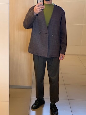 「UNITED TOKYO（ユナイテッドトウキョウ）のアイテム（ノーカラージャケット）」を使った、センパイさん（メンズ・173cm）の冬コーディネート