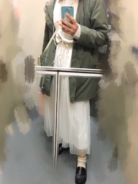 「チュールスカート」｜「アイテム（モッズコート）」を使った、na.さん（レディース・158cm）の春コーディネート