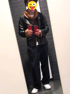 「semantic design（セマンティックデザイン）のアイテム（ライダースジャケット）」を使った、yusukeさん（メンズ・170cm）の春コーディネート