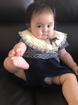 「アイテム（ロンパース、ブラック系）」を使った、sarihiさん（キッズ・70cm）の春コーディネート