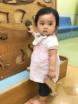 「MIKI HOUSE（ミキハウス）のアイテム（ワンピース/ドレス）」を使った、sarihiさん（キッズ・70cm）の秋コーディネート