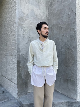 「LEMAIRE（ルメール）のアイテム（その他アウター）」を使った、WARE-mo-KOU_aokiさん（メンズ・178cm）の春コーディネート