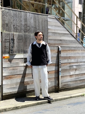 「SHINYAKOZUKA（シンヤコヅカ）のアイテム（トップス）」を使った、WARE-mo-KOU_aokiさん（メンズ・178cm）の夏コーディネート