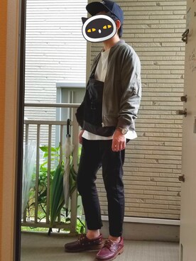 「アイテム（モカシン/デッキシューズ、レッド系）」を使った、kuromy1031さん（メンズ・172cm）の春コーディネート