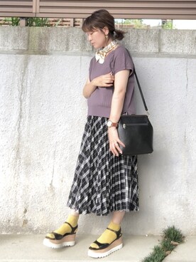 yui7さんの「チェックプリーツロングスカート」を使ったコーディネート