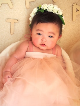 「アイテム（ドレス、ピンク系）」を使った、さーぴさん（キッズ・70cm）の冬コーディネート