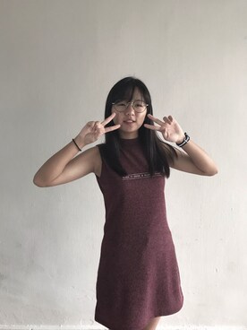 「night marketのアイテム（ワンピース、レッド系）」を使った、LEKさん（レディース・154cm）の夏コーディネート