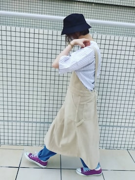 「サロペットスカート」｜「アイテム（パンツ）」を使った、ｶﾝﾅさん（レディース・167cm）の春コーディネート