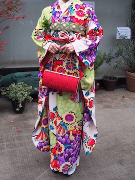 「アイテム（浴衣、グリーン系）」を使った、aiharaさん（レディース・152cm）の冬コーディネート