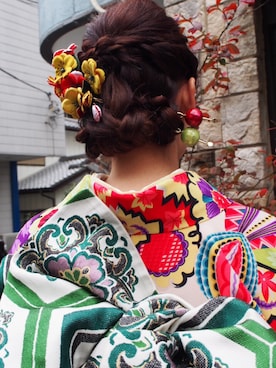 「アイテム（浴衣、グリーン系）」を使った、aiharaさん（レディース・152cm）の冬コーディネート