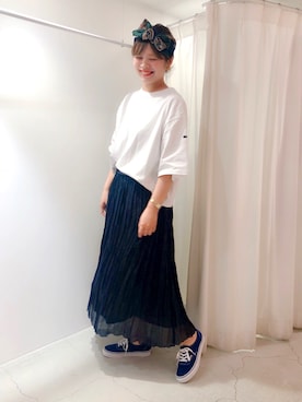 「My Fav. CHILD WOMAN（マイファブチャイルドウーマン）のMVS度詰め天竺 BIG Tシャツ（Tシャツ/カットソー、ホワイト系）」を使った、chisatoさん（レディース・161cm）の夏コーディネート