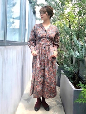 「Dot＆Stripes CHILD WOMAN（ドットアンドストライプス　チャイルドウーマン）のリバティタナローン“Littele Ｍargurss” パイピング切替ワンピース（ワンピース、ブラック系）」を使った、chisatoさん（レディース・161cm）の夏コーディネート