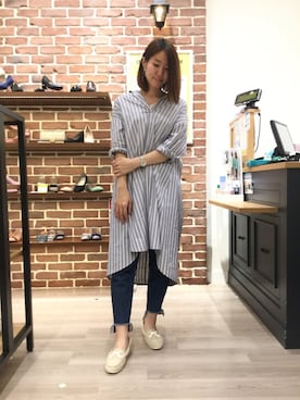 「ストライプワンピース」｜「アイテム（スリッポン）」を使った、WAららぽーとエキスポシティ店さん（レディース・160cm）の春コーディネート
