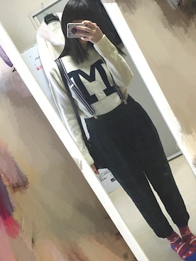 「USEDのアイテム（ニット/セーター、ホワイト系）」を使った、な  つ  き ＿！♡さん（レディース・159cm）の春コーディネート
