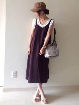 「ワークキャップ」｜「アイテム（ワンピース/ドレス）」を使った、chakoさん（レディース・155cm）の夏コーディネート