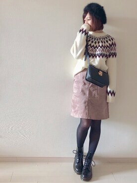 「くすみピンク」｜「アイテム（ハンチング/ベレー帽）」を使った、chakoさん（レディース・155cm）の冬コーディネート