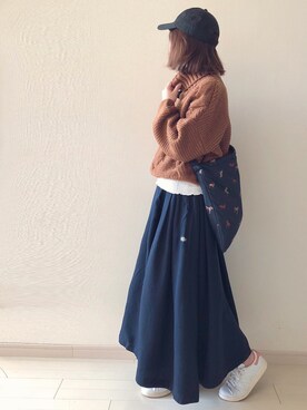 「ボリュームニット」｜「アイテム（キャップ）」を使った、chakoさん（レディース・155cm）の冬コーディネート