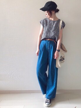 「notch.（ノッチ）のアイテム（キャップ）」を使った、chakoさん（レディース・155cm）の春コーディネート