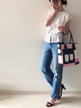 「ハイウエストストレートジーンズ」｜chakoさん（レディース・155cm）の夏コーディネート