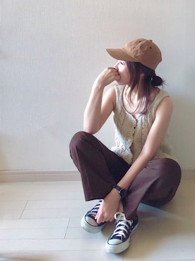 「NOISE MAKER（ノイズメーカー）のアイテム（帽子）」を使った、chakoさん（レディース・155cm）の夏コーディネート