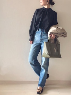 「SonnyLabel」｜「アイテム（ライダースジャケット）」を使った、chakoさん（レディース・155cm）の秋コーディネート