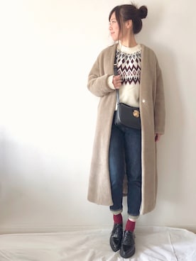 「Rouge vif（ルージュヴィフ）のアイテム（ムートンコート）」を使った、chakoさん（レディース・155cm）の冬コーディネート