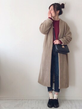 「Rouge vif（ルージュヴィフ）のアイテム（ムートンコート）」を使った、chakoさん（レディース・155cm）の冬コーディネート