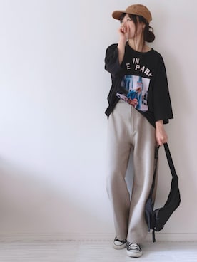 「NOISE MAKER（ノイズメーカー）のアイテム（帽子）」を使った、chakoさん（レディース・155cm）の秋コーディネート