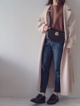 「reca（レカ）のアイテム（チェスターコート）」を使った、chakoさん（レディース・155cm）の秋コーディネート