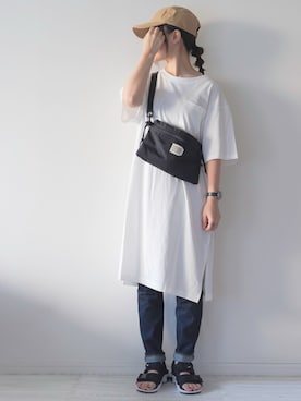 「NOISE MAKER（ノイズメーカー）のアイテム（帽子）」を使った、chakoさん（レディース・155cm）の夏コーディネート