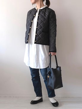 「ZOZO（ゾゾ）のスリムテーパードデニムパンツ［WOMEN］（デニムパンツ）」を使った、chakoさん（レディース・155cm）の冬コーディネート