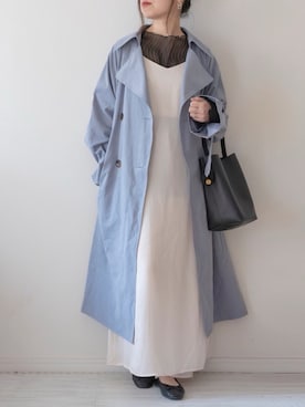 「サテンパンツ」｜「アイテム（トレンチコート）」を使った、chakoさん（レディース・155cm）の春コーディネート