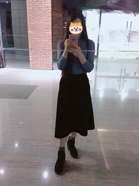 「UNIQLO（ユニクロ）のアイテム（スカート、ブラック系）」を使った、无事生非さん（レディース・158cm）の冬コーディネート