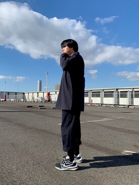 「AVIREX（アヴィレックス）のアイテム（ステンカラーコート）」を使った、ざきさん（メンズ・171cm）の冬コーディネート