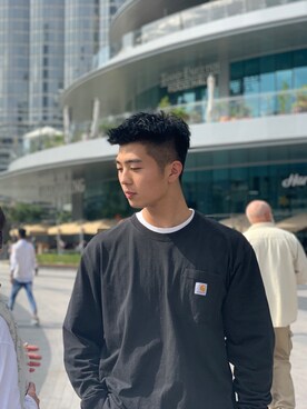「Carhartt（カーハート）のアイテム（パーカー、ブラック系）」を使った、任性的tklさん（メンズ）の冬コーディネート