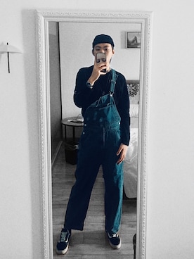 「GAP（ギャップ）のアイテム（サロペット/オーバーオール）」を使った、Mosonさん（メンズ・179cm）の冬コーディネート