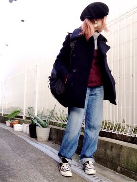 「TODAYFUL（トゥデイフル）のアイテム（ピーコート）」を使った、いく☆さん（レディース・153cm）の冬コーディネート