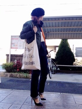 「TODAYFUL（トゥデイフル）のVintageトートバッグ（トートバッグ）」を使った、いく☆さん（レディース・153cm）の冬コーディネート