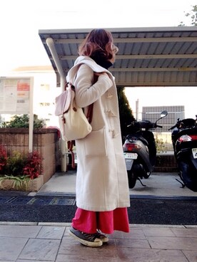 「アイテム（ダッフルコート、ホワイト系）」を使った、いく☆さん（レディース・153cm）の冬コーディネート