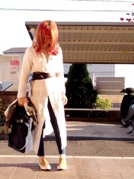 「TODAYFUL（トゥデイフル）のアイテム（シャツワンピース）」を使った、いく☆さん（レディース・153cm）の春コーディネート