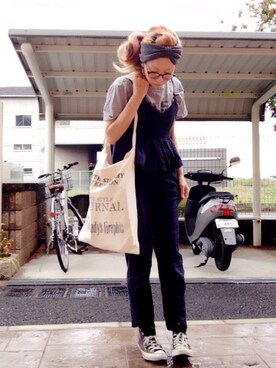 「TODAYFUL（トゥデイフル）のVintageトートバッグ（トートバッグ）」を使った、いく☆さん（レディース・153cm）の夏コーディネート